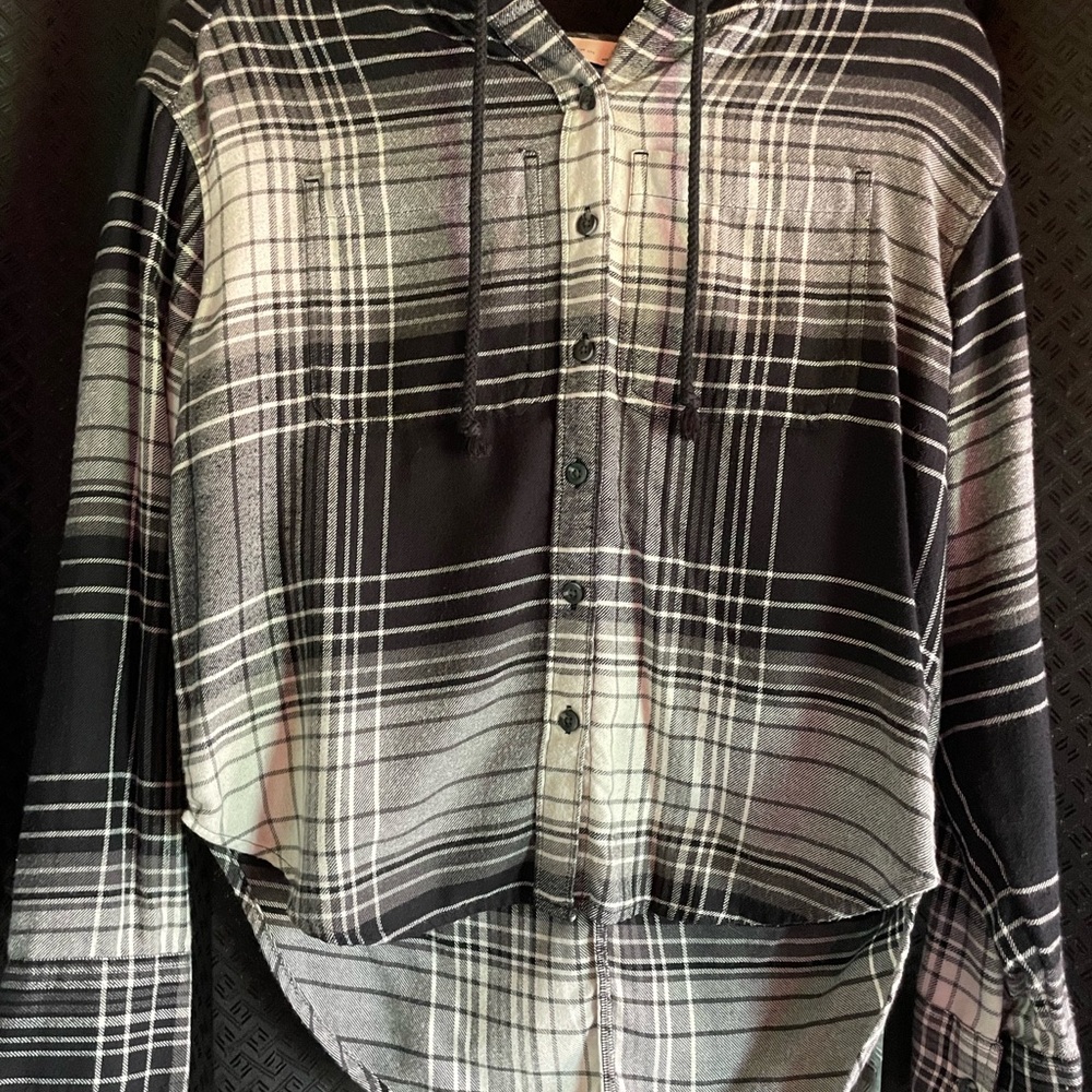 SO Black and Gray Plaid Hoodie Shirt